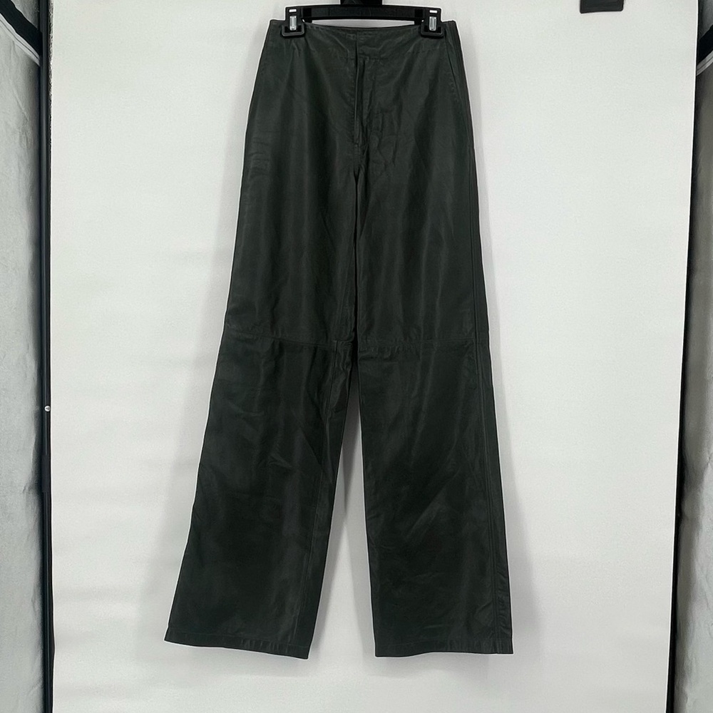 Ulla Johnson Lottie green paneled leather wide leg pants